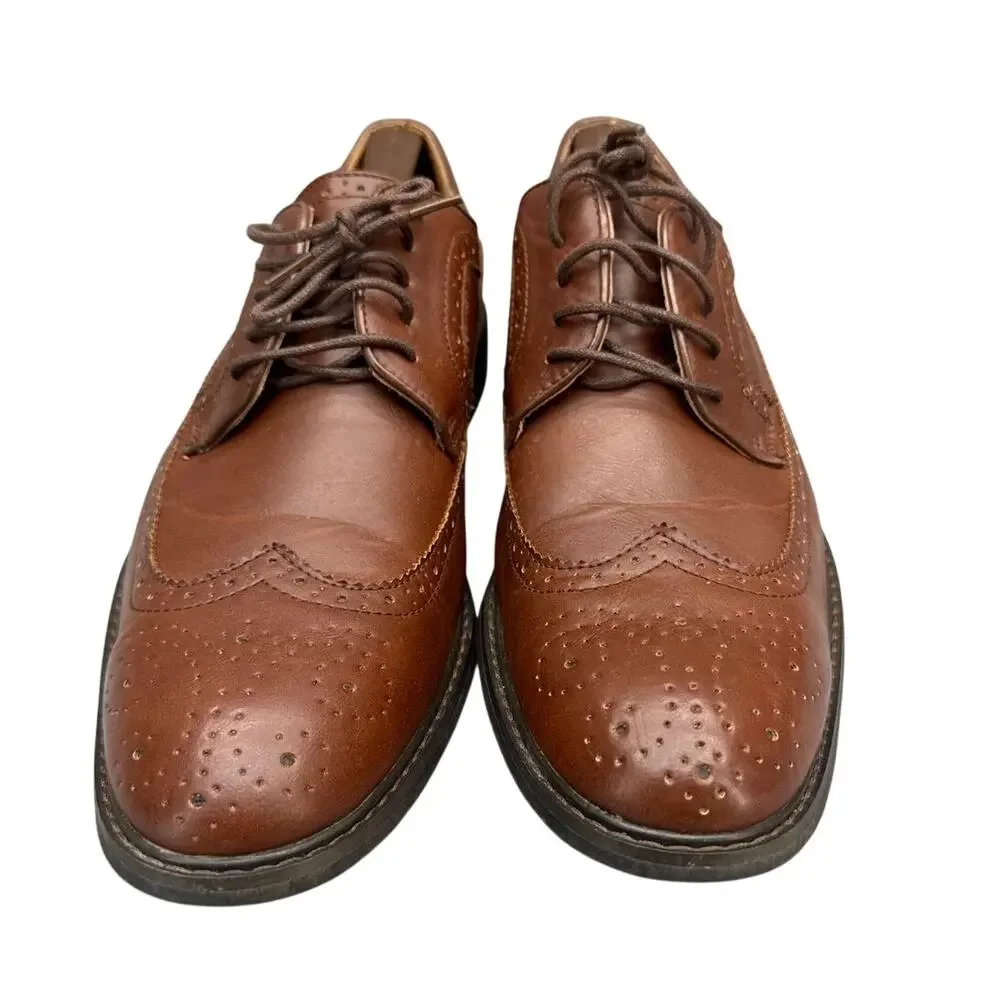 David Stone Brown Faux Vegan Leather Wingtip Oxford Dress Shoe Men 11